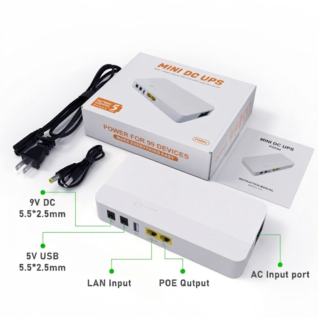 Mini UPS DC 14W 8000mAh avec PoE et QC1.0 - Alimentation secours pour routeur, caméra CCTV, ordinateur portable et PC